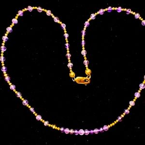 Beaded Necklace, handmade, amethyst beads, hematite beads, gold filled clasp